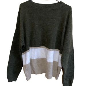 Eddie Bauer Color Block Crew Neck Sweater in green / white / tan - Large